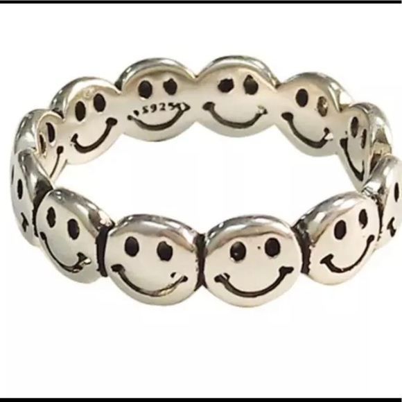 Silver Smiley Face Stackable Ring - Picture 6 of 11